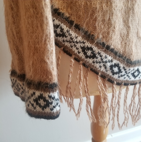 Bolivian hand made 100% wool long sleeve lace-up v-neck sweater blouse small/med - Picture 9 of 10